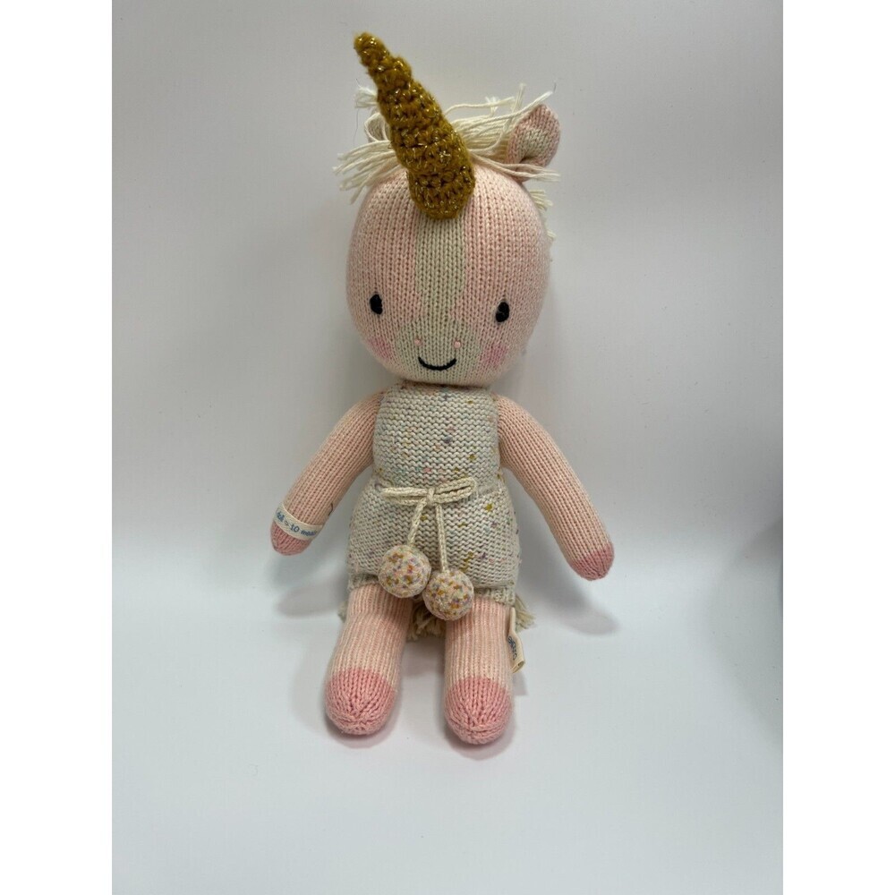 Plush Unicorn Knit Stuffed Animal Pink Cream Soft Baby Nursery Toy